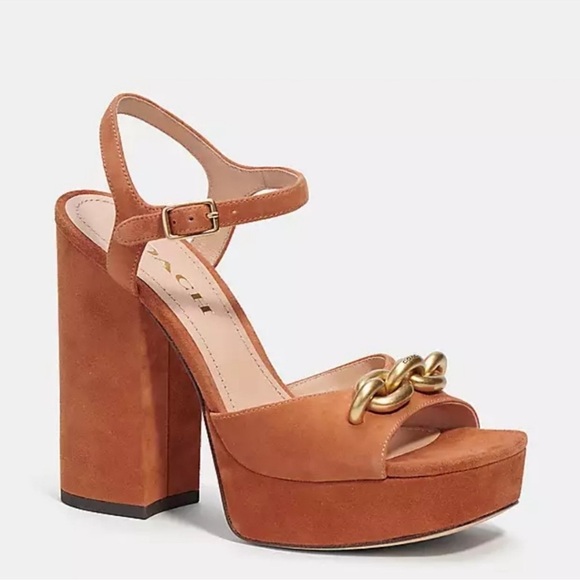 COACH Nicolette Platform Sandals Retro burnished amber chunky block heels Sz 9.5 - Picture 2 of 16